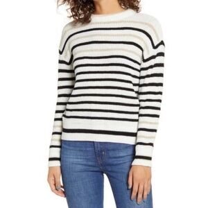 Love By Design LS Stripe‎ Pullover Sweater Cream Black Large